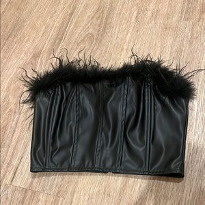 Black Feather Trim Corset Top